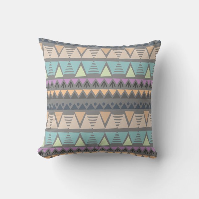 Modern Indian Geometric Triangles and Stripes  Throw Pillow (Front)