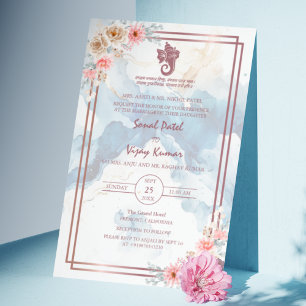 Modern Indian Hindu Wedding Ganesha Floral Marble Invitation