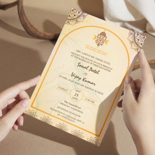 Modern Indian Hindu Wedding Ganesha Logo Chakra Invitation
