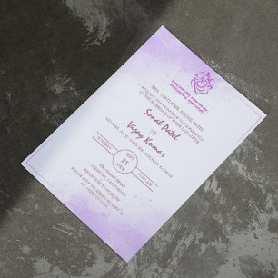 Modern Indian Hindu Wedding Ganesha Logo Purple Invitation