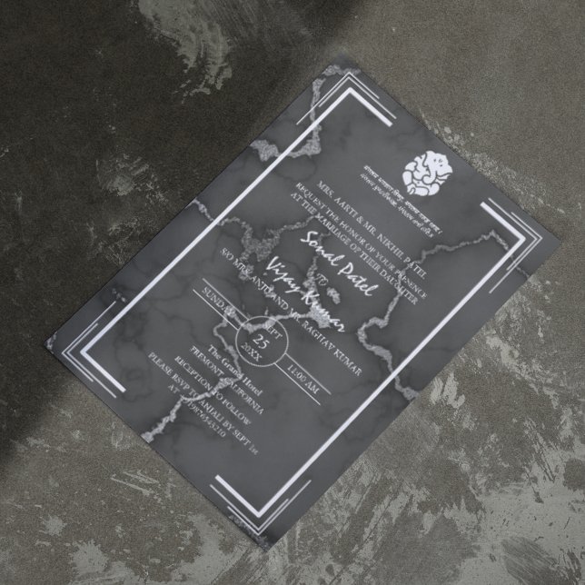 Modern Indian Hindu Wedding Ganesha Marble Invitation (Creator Uploaded)
