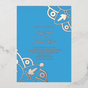 Modern Indian Mandala Blue Wedding Pressed Foil Invitation