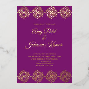 Modern Indian Mandala Border Wedding Pressed Foil Invitation