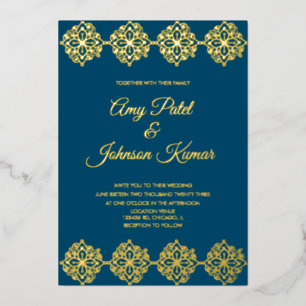 Modern Indian Mandala Border Wedding Pressed Foil Invitation