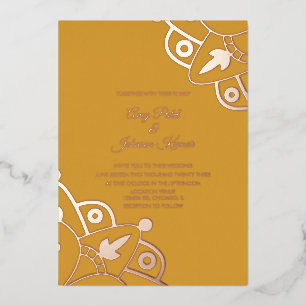 Modern Indian Mandala Mustard Wedding Pressed Foil Invitation