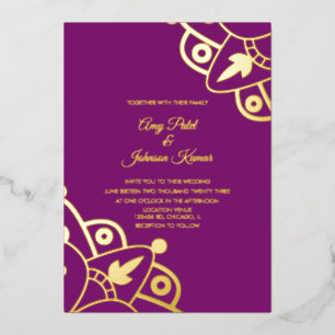 Modern Indian Mandala Purple Wedding Pressed  Foil Invitation
