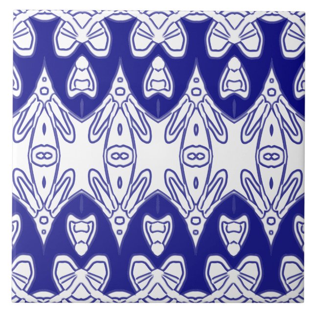 Modern Indian traditional white & blue classic  Ceramic Tile (Front)