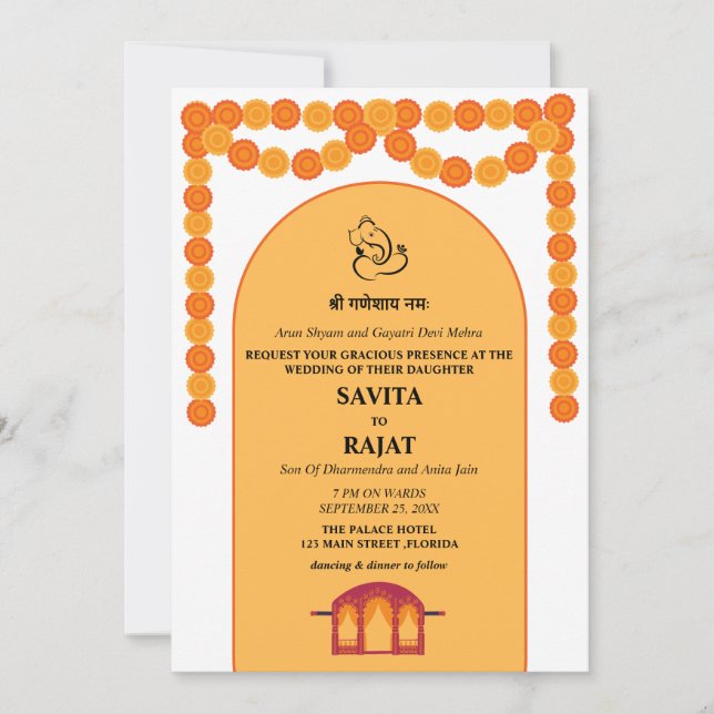 Modern Indian Wedding Invitation  (Front)