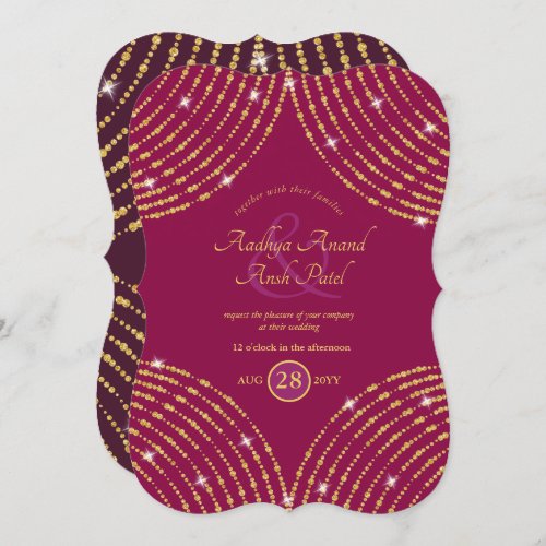 Modern Indian Wedding Pink Cerise Purple Gold Invitation