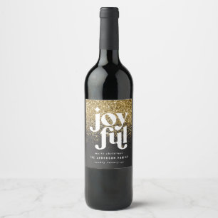 Modern indie Christmas typography black and gold Wine Label