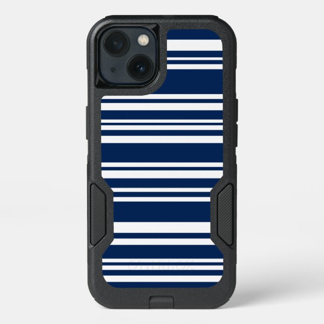 Modern Indigo and White Stripes Otterbox iPhone Case (Back)
