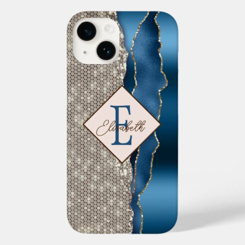 Modern Indigo Blue Agate Diamonds Case_Mate iPhone 14 Case