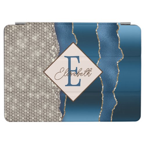 Modern Indigo Blue Agate Diamonds iPad Air Cover