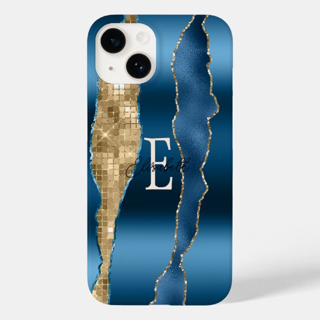 Modern Indigo Blue Agate Gold Sequins Case-Mate iPhone Case (Back)
