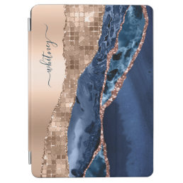 Modern Indigo Blue Agate &amp; Rose Gold Confetti Leaf iPad Air Cover