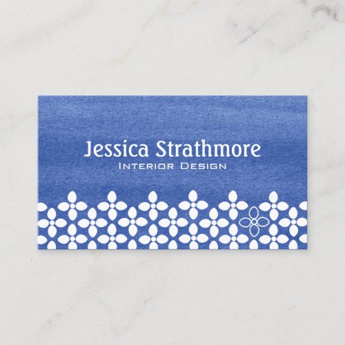 Modern Indigo Blue and White Flower Watercolor Business Card