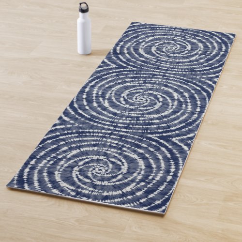Modern Indigo Blue Spiral Pattern Shibori Yoga Mat