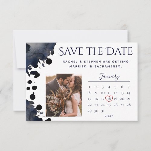 Modern Indigo Blue Wedding Calendar Save the Date