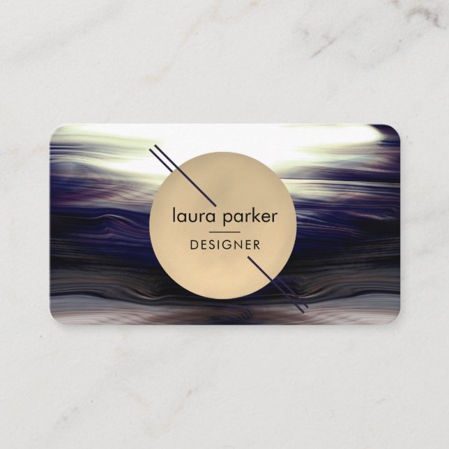 Modern Indigo Circle Moon Watercolour Waves  Business Card (Front)