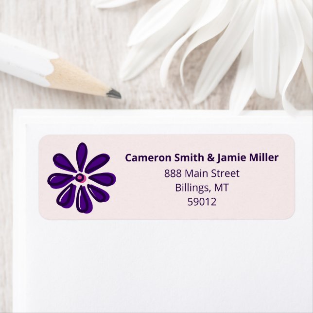 Modern Indigo Flower Doodle Return Address Label (Insitu)