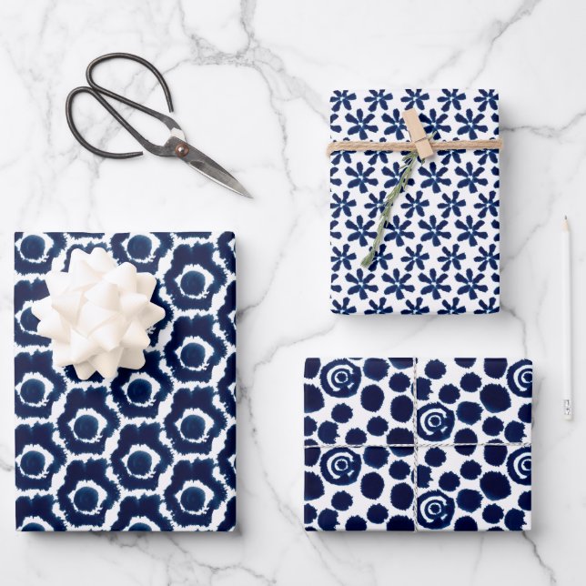 Modern Indigo Navy Shibori Pattern Wrapping Sheets (Front)