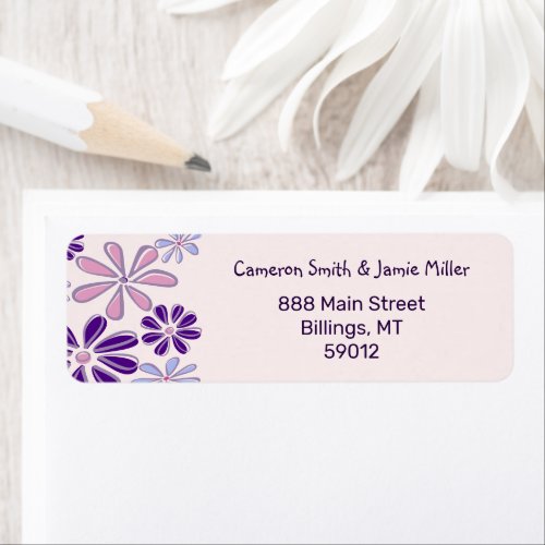 Modern Indigo Pink Flower Doodle Return Address Label