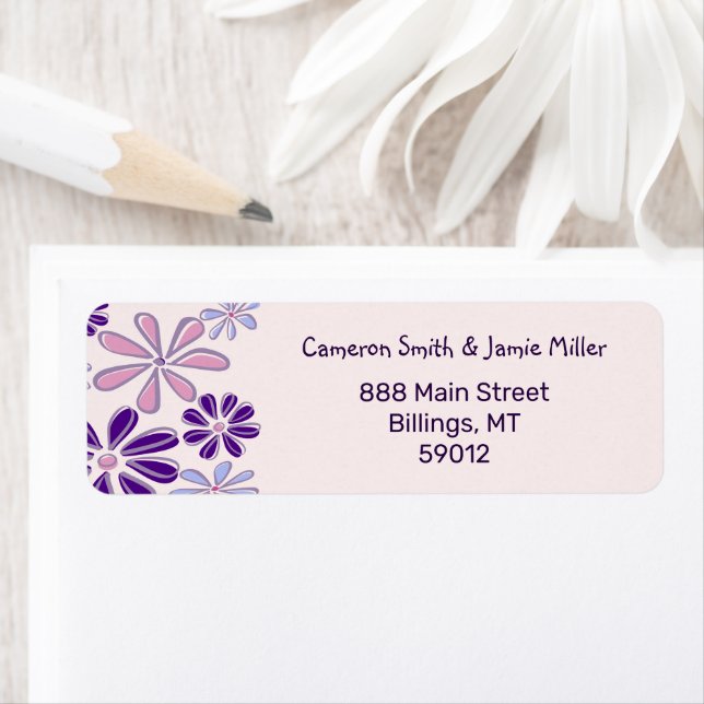 Modern Indigo Pink Flower Doodle Return Address Label (Insitu)