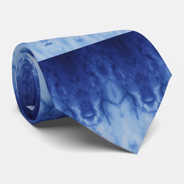 Modern Indigo Shibori Tie-Dye Gradient Pattern Neck Tie (Rolled)
