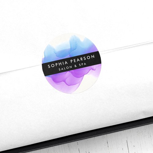 Modern Indigo Watercolor Blot Classic Round Sticker