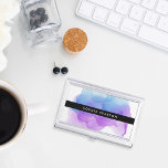 Modern Indigo Watercolor | Personalized Business Card Case<br><div class="desc">Elegant and colorful business card holder features your name and/or business name in white on black,  overlaid on a vibrant watercolor inkblot in ethereal shades of violet purple and indigo blue. Matching business cards and accessories also available.</div>