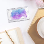 Modern Indigo Watercolor | Personalized Business Card Case<br><div class="desc">Elegant and colorful business card holder features your name and/or business name in white,  overlaid on a vibrant watercolor inkblot in ethereal violet purple and indigo blue. Matching business cards and accessories also available.</div>