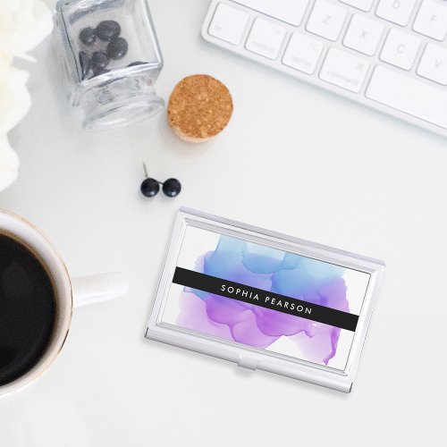 Modern Indigo Watercolor  Personalized Business Card Case