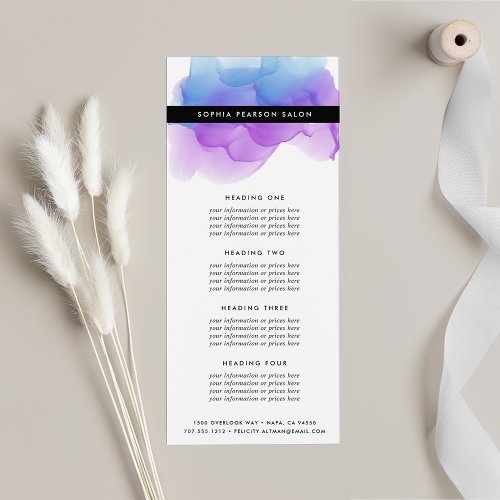 Modern Indigo Watercolor  Services or Price List Rack Card