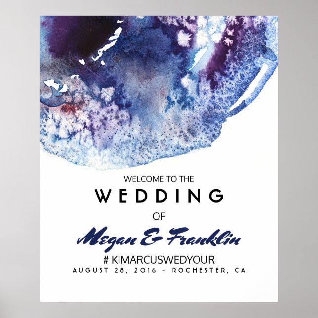 Modern Indigo Watercolor Wedding Welcome Sign (Front)