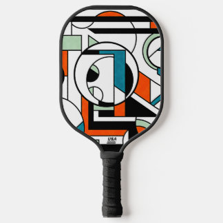 Modern Industrial Geometric Abstract Orange Teal D Pickleball Paddle