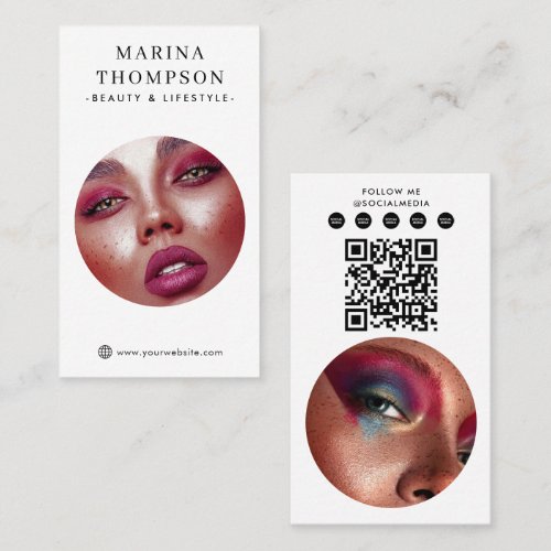 Modern Influencer Photos Social Media QR Code Business Card