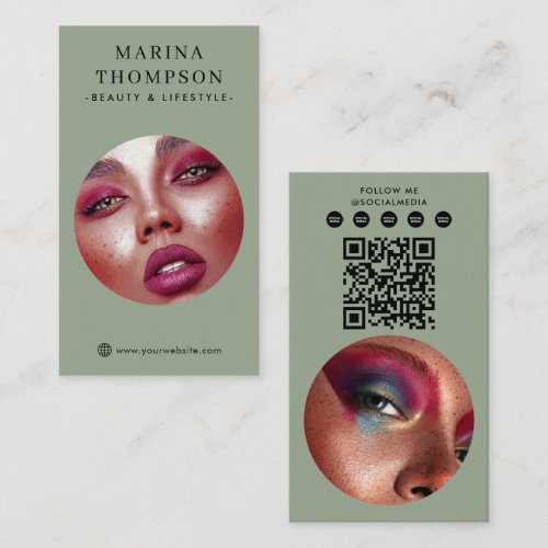 Modern Influencer Sage Photo Social Media QR Code Business Card