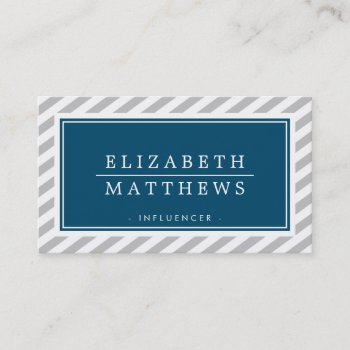 Modern Influencer Stylish Border Gray Navy White Business Card by edgeplus at Zazzle