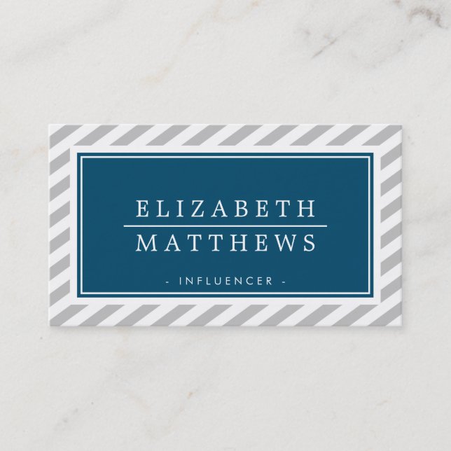 MODERN INFLUENCER stylish border gray navy white Business Card (Front)