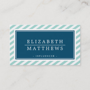 MODERN INFLUENCER stylish border mint navy white Business Card