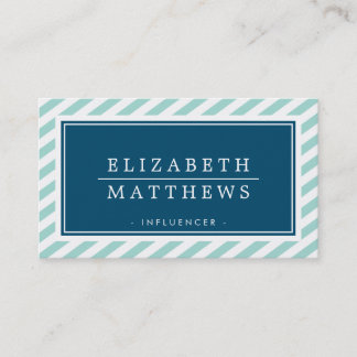 MODERN INFLUENCER stylish border mint navy white Business Card