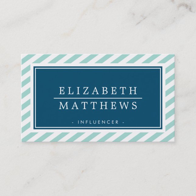 MODERN INFLUENCER stylish border mint navy white Business Card (Front)