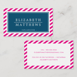 MODERN INFLUENCER stylish border pink navy white Business Card