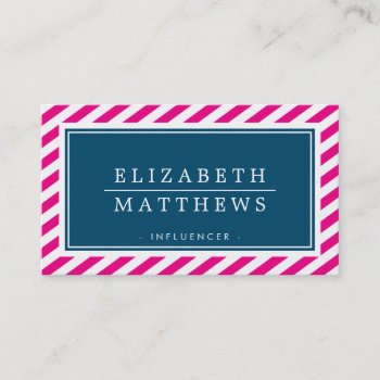 Modern Influencer Stylish Border Pink Navy White Business Card by edgeplus at Zazzle