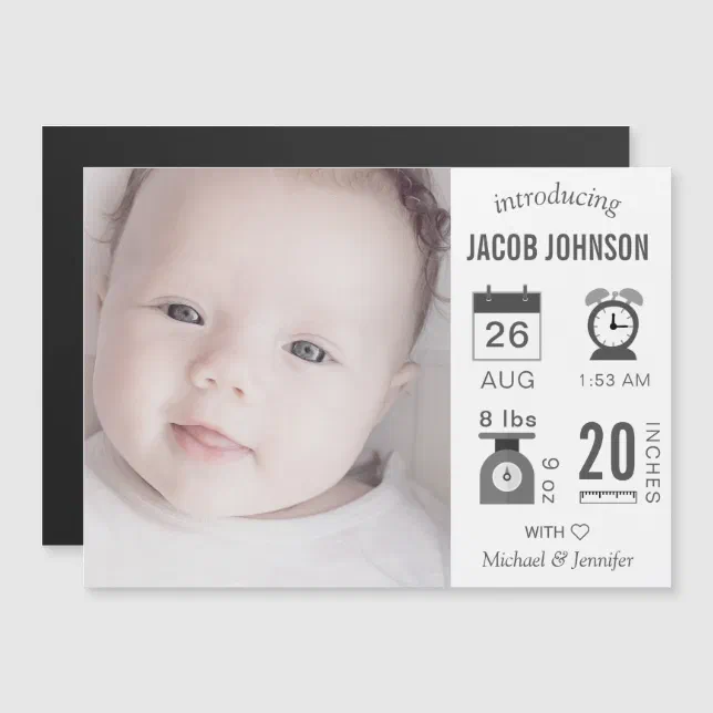 Modern Infographic Photo Birth Announcement Zazzle