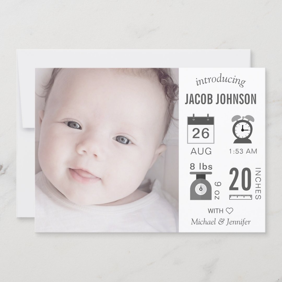 Modern Infographic Photo Birth Announcement Zazzle