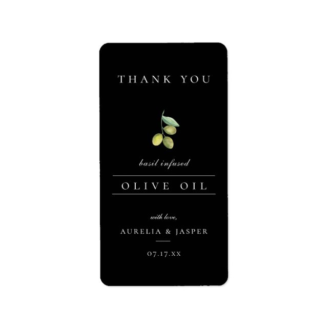 Modern Infused Olive Oil Thank You Label Black (Front)