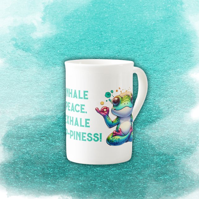 Modern Inhale Exhale Green Frog | Bone China Mug (Creator Uploaded)