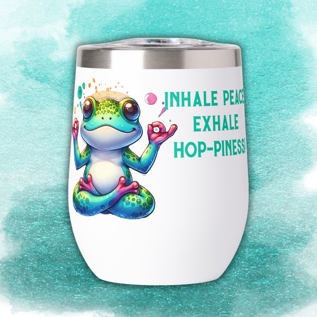 Modern Inhale Exhale Green Frog | Thermal Wine Tumbler (Creator Uploaded)