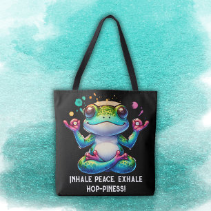 Modern Inhale Exhale Green Frog Tote Bag